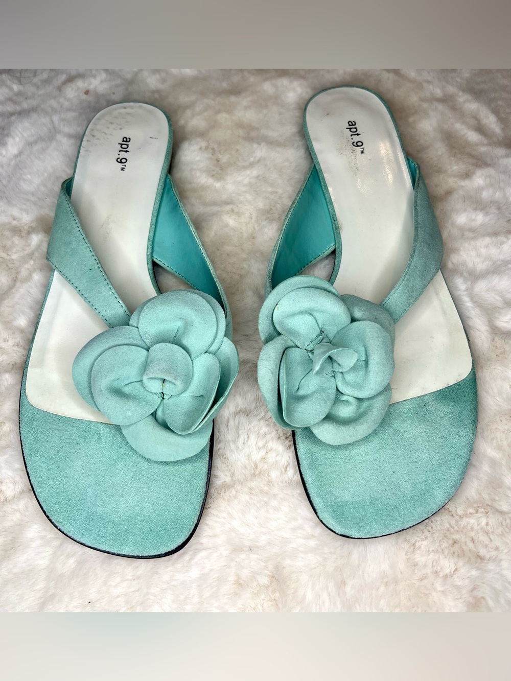 Apt. 9 Mint Green Faux Suede Floral Rosette Slide Sandals Size 8